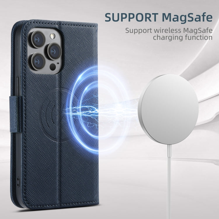 For iPhone 16 Pro Max Suteni J08 Multifunctional Cross Texture MagSafe Leather Phone Case(Blue) - iPhone 16 Pro Max Cases by Suteni | Online Shopping South Africa | PMC Jewellery | Buy Now Pay Later Mobicred