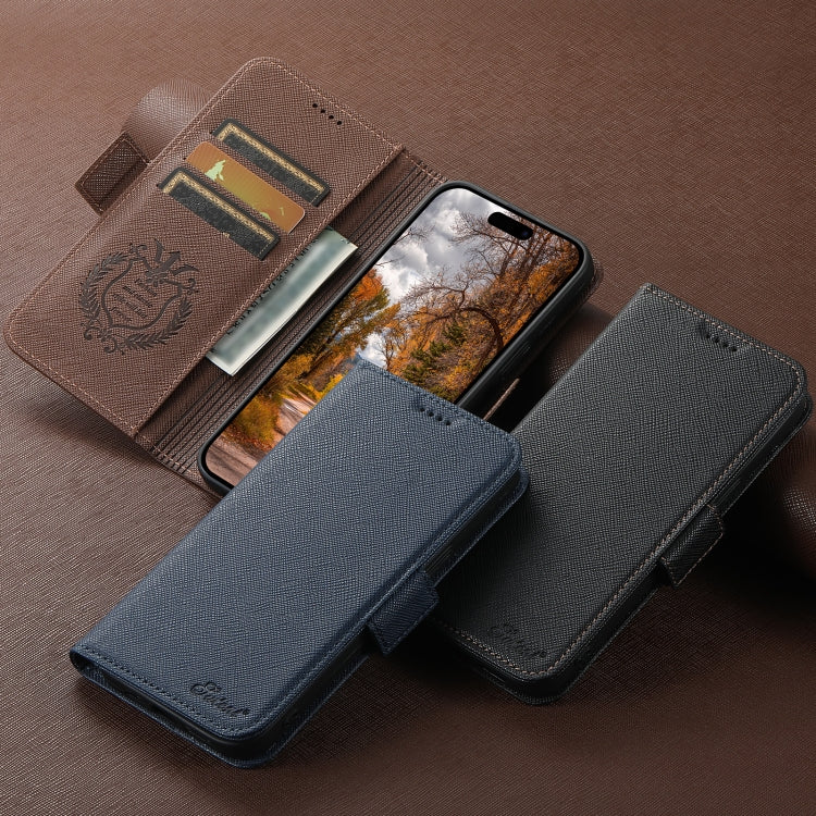 For iPhone 16 Suteni J08 Multifunctional Cross Texture MagSafe Leather Phone Case(Brown) - iPhone 16 Cases by Suteni | Online Shopping South Africa | PMC Jewellery | Buy Now Pay Later Mobicred