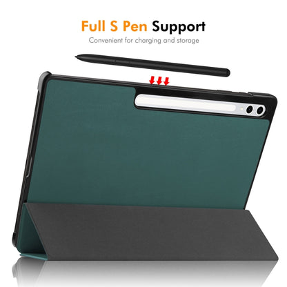 For Samsung Galaxy Tab S10+ / S9+ / S9 FE+ ENKAY Tri-fold Custer Texture Plastic Leather Smart Tablet Case with Pen Slot(Dark Green) - Galaxy Tab S9+ Cases by ENKAY | Online Shopping South Africa | PMC Jewellery | Buy Now Pay Later Mobicred