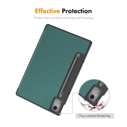 For Samsung Galaxy Tab S10 Ultra / S9 Ultra ENKAY Tri-fold Custer Texture Plastic Leather Smart Tablet Case with Pen Slot(Dark Green) - Galaxy Tab S9 Ultra Cases by ENKAY | Online Shopping South Africa | PMC Jewellery | Buy Now Pay Later Mobicred