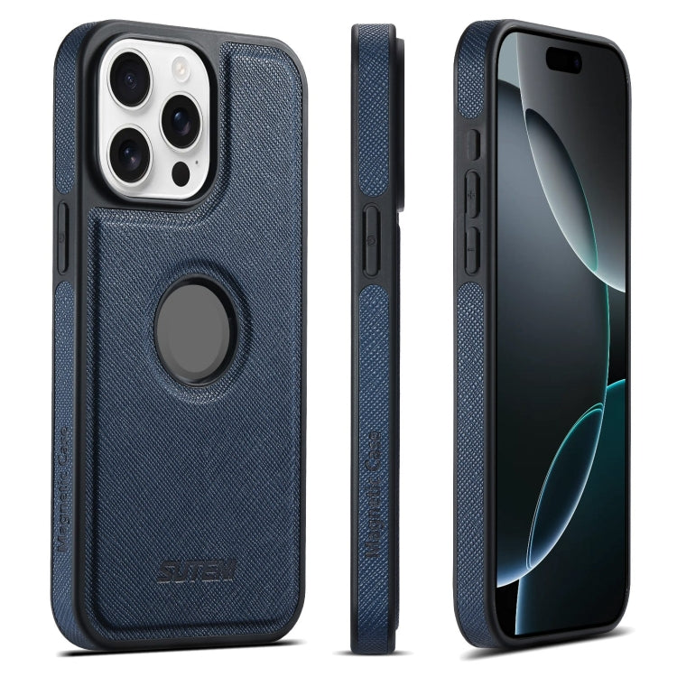 For iPhone 16 Pro Max Suteni G1 Cross Texture MagSafe Phone Case(Blue) - free shipping - PMC Jewellery - Order now!