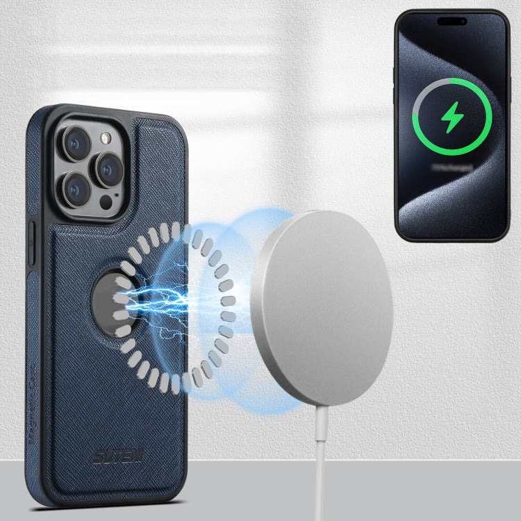For iPhone 16 Pro Max Suteni G1 Cross Texture MagSafe Phone Case(Blue) - free shipping - PMC Jewellery - Order now!