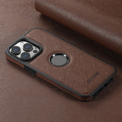 For iPhone 16 Suteni G1 Cross Texture MagSafe Phone Case(Brown) - iPhone 16 Cases by Suteni | Online Shopping South Africa | PMC Jewellery | Buy Now Pay Later Mobicred