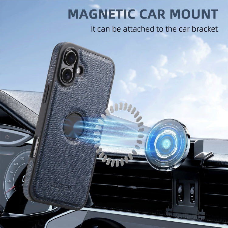 For iPhone 16 Suteni G1 Cross Texture MagSafe Phone Case(Blue) - free shipping - PMC Jewellery - Order now!