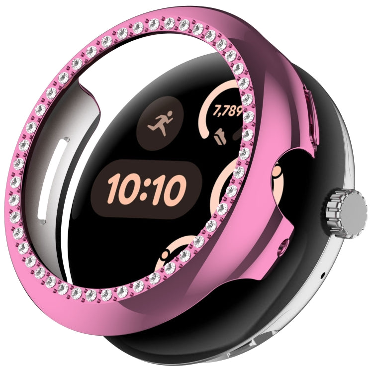 For Google Pixel Watch Diamond Electroplated PC Half Coverage Watch Protective Case(Pink) - Watch Cases by PMC TechLife | Online Shopping South Africa | PMC TechLife | Buy Now Pay Later Mobicred