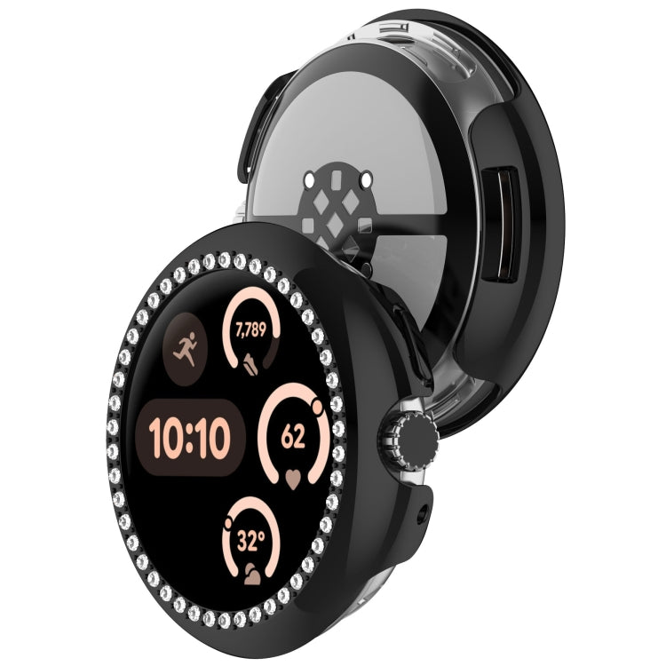 For Google Pixel Watch Diamond Electroplated PC Half Coverage Watch Protective Case(Black) - Watch Cases by PMC TechLife | Online Shopping South Africa | PMC TechLife | Buy Now Pay Later Mobicred