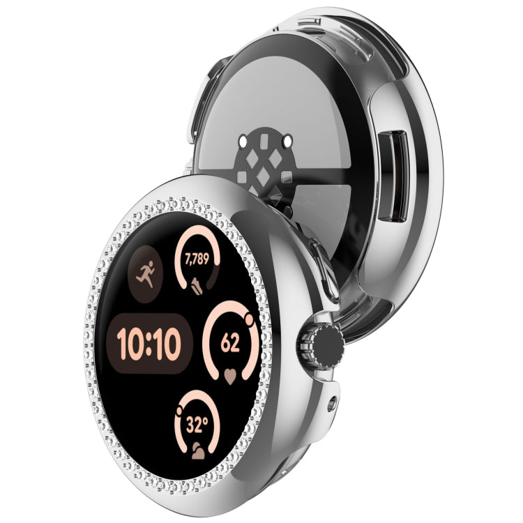 For Google Pixel Watch Diamond Electroplated PC Half Coverage Watch Protective Case(Silver) - Watch Cases by PMC TechLife | Online Shopping South Africa | PMC TechLife | Buy Now Pay Later Mobicred