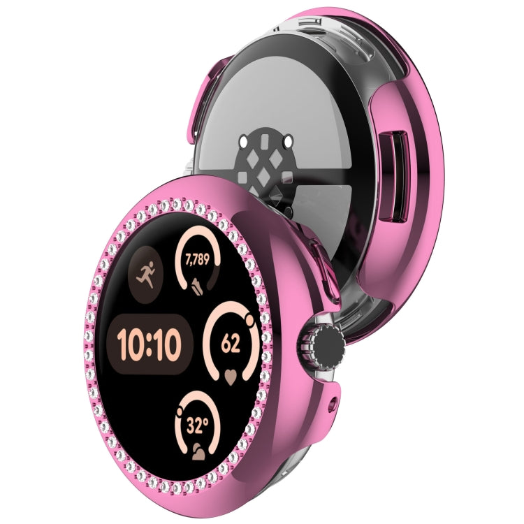 For Google Pixel Watch 3 45mm Diamond Electroplated PC Half Coverage Watch Protective Case(Pink) - Watch Cases by PMC TechLife | Online Shopping South Africa | PMC TechLife | Buy Now Pay Later Mobicred