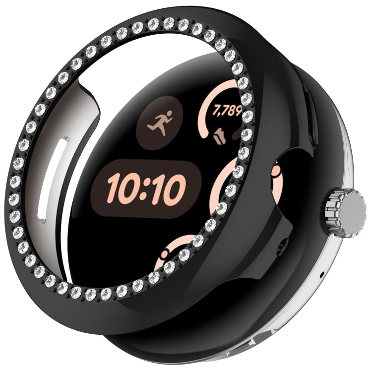 For Google Pixel Watch 3 45mm Diamond Electroplated PC Half Coverage Watch Protective Case(Black) - Watch Cases by PMC TechLife | Online Shopping South Africa | PMC TechLife | Buy Now Pay Later Mobicred
