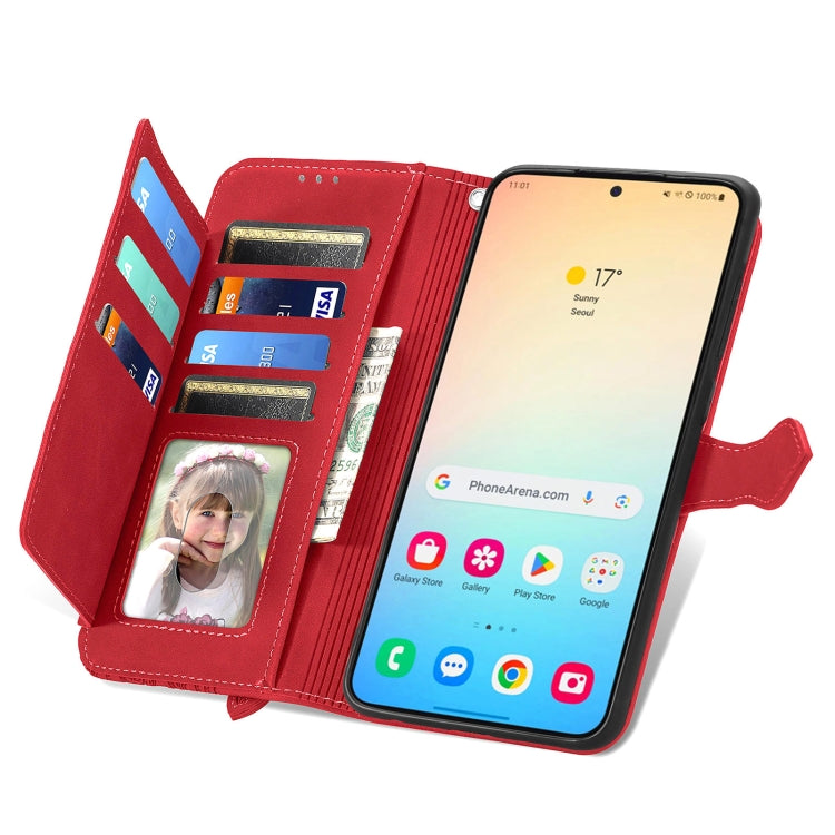 For Samsung Galaxy S25+ 5G Embossed Flower Zipper Leather Phone Case(Red) - Galaxy S25+ 5G Cases by PMC TechLife | Online Shopping South Africa | PMC TechLife | Buy Now Pay Later Mobicred