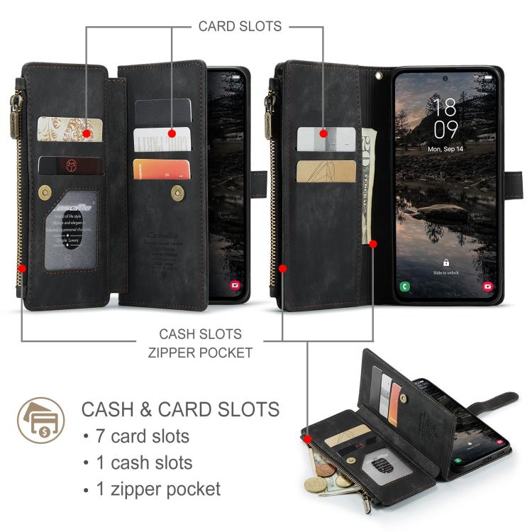 For Samsung Galaxy S25 5G CaseMe C30 Card Slots Zipper Wallet Leather Phone Case(Black) - Galaxy S25 5G Cases by CaseMe | Online Shopping South Africa | PMC Jewellery | Buy Now Pay Later Mobicred