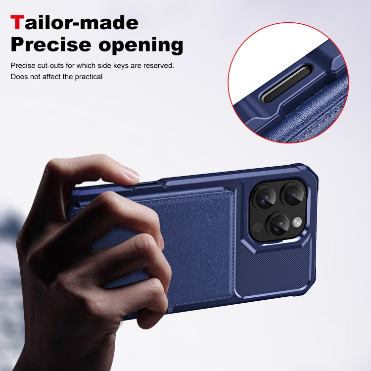 For iPhone 16 Pro ENKAY Hat-Prince Card Slot Wallet TPU Back Leather Phone Case with Lens Film(Cyan) - iPhone 16 Pro Max Cases by ENKAY | Online Shopping South Africa | PMC Jewellery | Buy Now Pay Later Mobicred