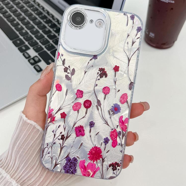 For iPhone 16e Electroplating Flowers Plants Texture TPU Phone Case(Carnation FL7) - iPhone 16e Cases by PMC TechLife | Online Shopping South Africa | PMC TechLife | Buy Now Pay Later Mobicred