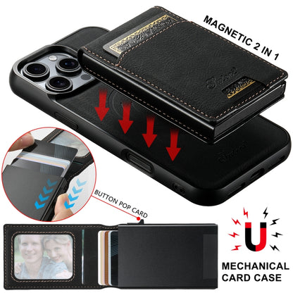 For iPhone 16 Pro Max Suteni H19 Litchi Grain 2-in-1 MagSafe Removable Card Box Back Phone Case(Black) - iPhone 16 Pro Max Cases by Suteni | Online Shopping South Africa | PMC Jewellery | Buy Now Pay Later Mobicred