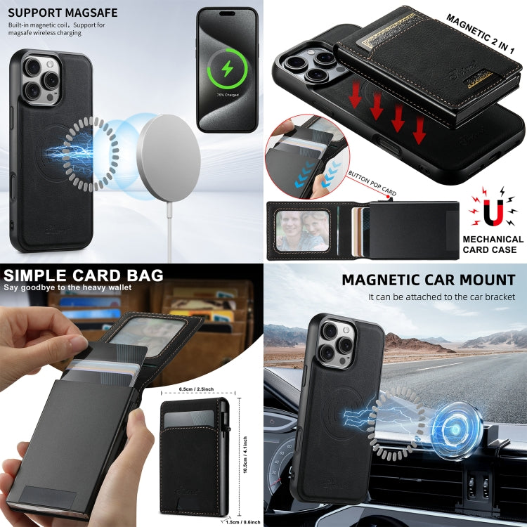 For iPhone 16 Suteni H19 Litchi Grain 2-in-1 MagSafe Removable Card Box Back Phone Case(Black) - iPhone 16 Cases by Suteni | Online Shopping South Africa | PMC Jewellery | Buy Now Pay Later Mobicred