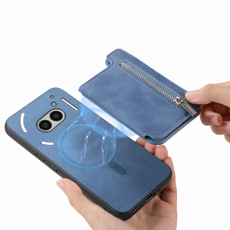 For Nothing Phone 2a Retro MagSafe Zipper Wallet Card Bag Back Phone Case(Blue) - More Brand by PMC TechLife | Online Shopping South Africa | PMC TechLife | Buy Now Pay Later Mobicred