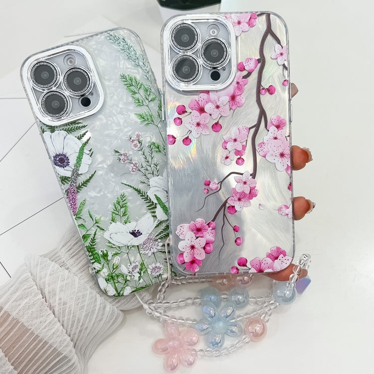 For iPhone 16e Electroplating Flowers Plants Texture Wristband TPU Phone Case(Carnation FL7) - iPhone 16e Cases by PMC TechLife | Online Shopping South Africa | PMC TechLife | Buy Now Pay Later Mobicred