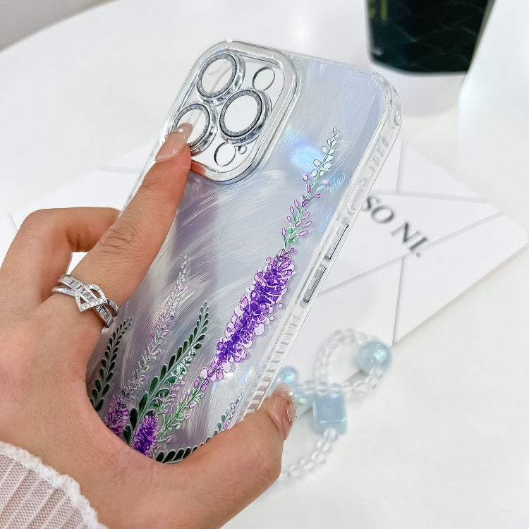 For iPhone 16e Electroplating Flowers Plants Texture Wristband TPU Phone Case(Blue Flower FL13) - iPhone 16e Cases by PMC TechLife | Online Shopping South Africa | PMC TechLife | Buy Now Pay Later Mobicred