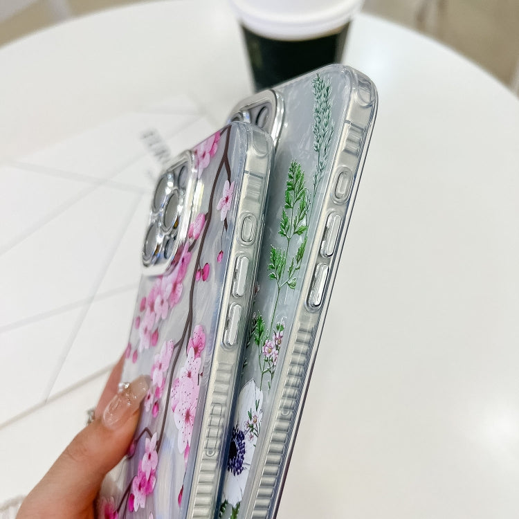 For iPhone 16e Electroplating Flowers Plants Texture Wristband TPU Phone Case(Sakura FL12) - iPhone 16e Cases by PMC TechLife | Online Shopping South Africa | PMC TechLife | Buy Now Pay Later Mobicred