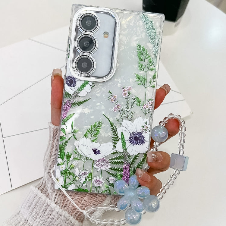 For Samsung Galaxy S25+ 5G Electroplating Flowers Plants Texture Wristband TPU Phone Case(Green Plants FL5) - Galaxy S25+ 5G Cases by PMC Jewellery | Online Shopping South Africa | PMC Jewellery | Buy Now Pay Later Mobicred