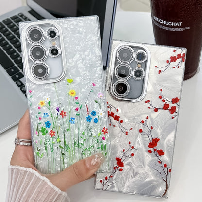 For Samsung Galaxy S25+ 5G Electroplating Flower Texture TPU Phone Case(Red Plum Blossom SH2) - Galaxy S25+ 5G Cases by PMC Jewellery | Online Shopping South Africa | PMC Jewellery | Buy Now Pay Later Mobicred