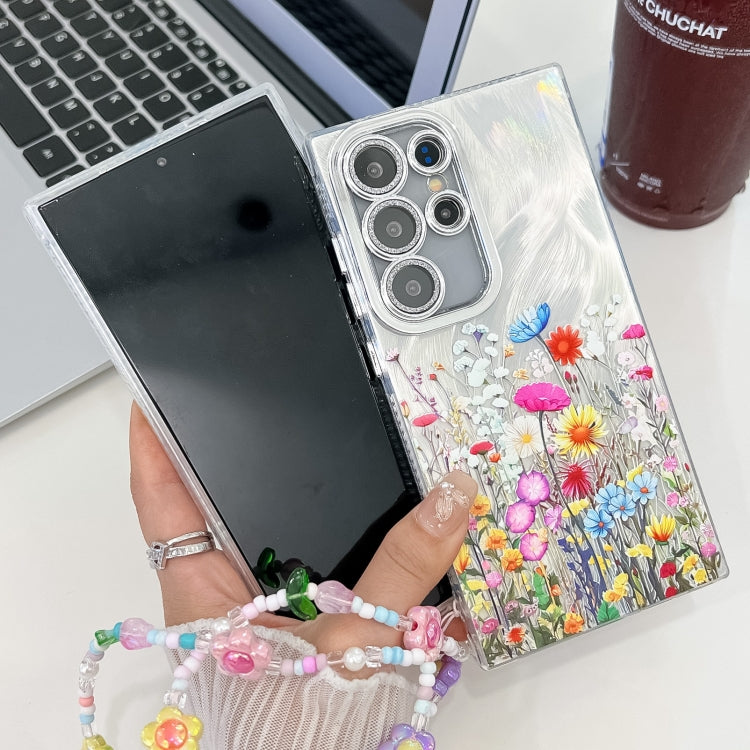 For Samsung Galaxy S25+ 5G Electroplating Flower Texture Wristband TPU Phone Case(Flowers SH4) - Galaxy S25+ 5G Cases by PMC Jewellery | Online Shopping South Africa | PMC Jewellery | Buy Now Pay Later Mobicred