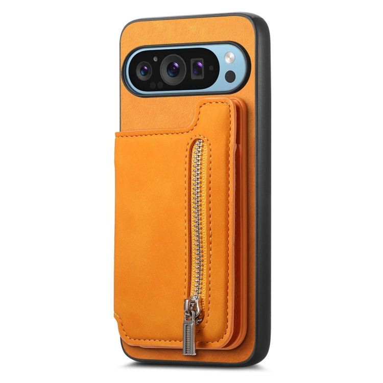 For Google Pixel 8a Retro MagSafe Zipper Wallet Card Bag Back Phone Case(Yellow) - Google Cases by PMC TechLife | Online Shopping South Africa | PMC TechLife | Buy Now Pay Later Mobicred