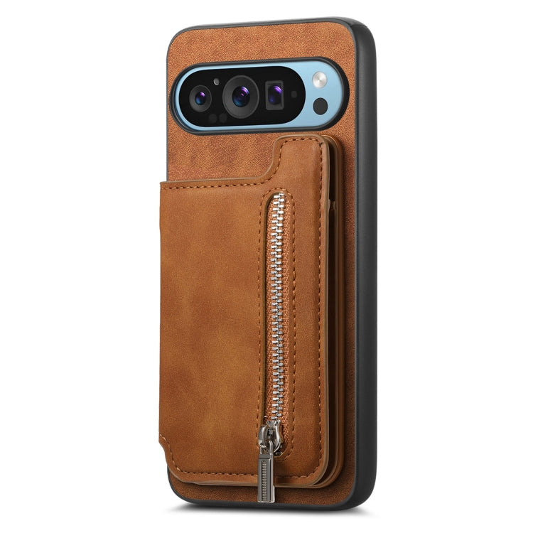 For Google Pixel 8a Retro MagSafe Zipper Wallet Card Bag Back Phone Case(Brown) - Google Cases by PMC TechLife | Online Shopping South Africa | PMC TechLife | Buy Now Pay Later Mobicred