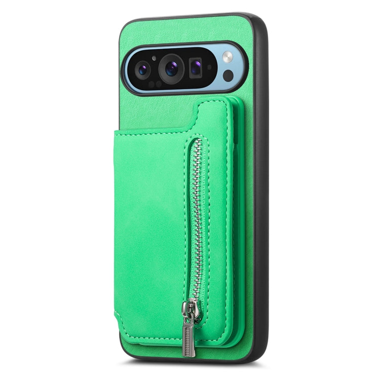For Google Pixel 8 Pro Retro MagSafe Zipper Wallet Card Bag Back Phone Case(Green) - Google Cases by PMC TechLife | Online Shopping South Africa | PMC TechLife | Buy Now Pay Later Mobicred