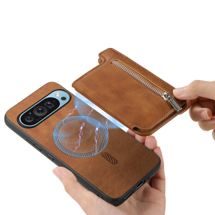 For Google Pixel 8 Retro MagSafe Zipper Wallet Card Bag Back Phone Case(Brown) - free shipping - PMC TechLife - Order now!