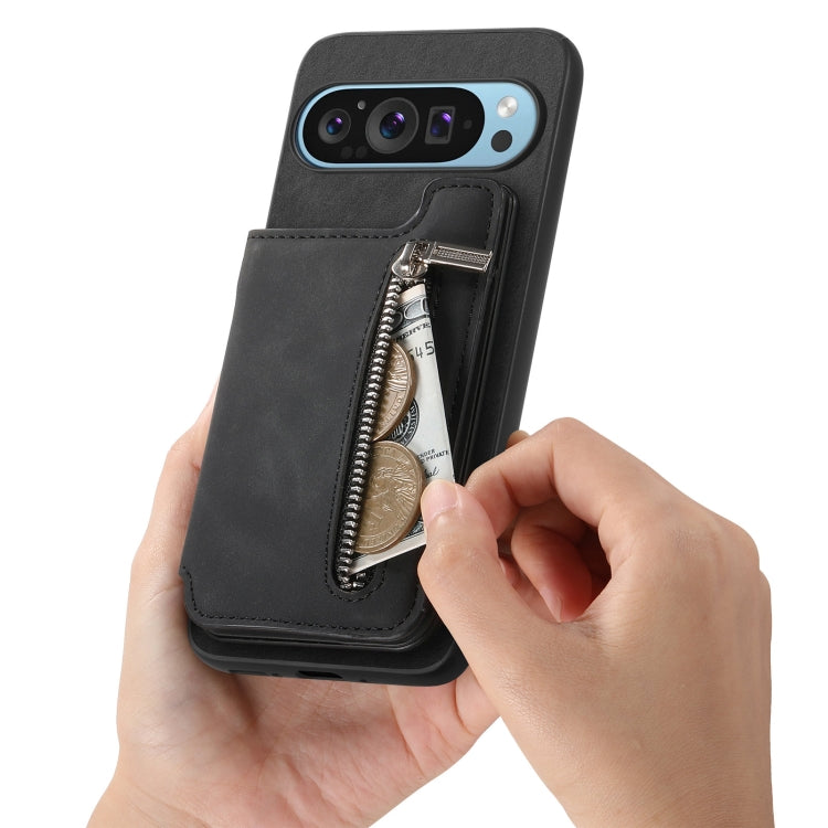 For Google Pixel 7a Retro MagSafe Zipper Wallet Card Bag Back Phone Case(Black) - Google Cases by PMC TechLife | Online Shopping South Africa | PMC TechLife | Buy Now Pay Later Mobicred