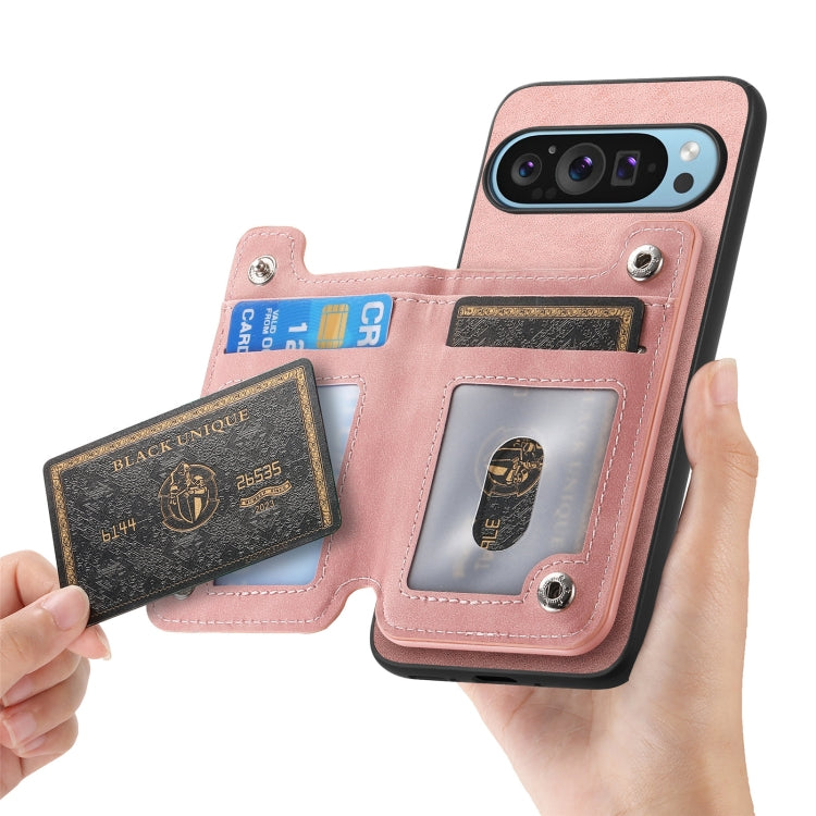 For Google Pixel 7 Pro Retro MagSafe Zipper Wallet Card Bag Back Phone Case(Pink) - Google Cases by PMC TechLife | Online Shopping South Africa | PMC TechLife | Buy Now Pay Later Mobicred
