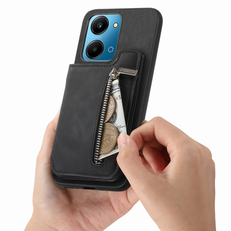 For Honor 90 GT 5G Retro MagSafe Zipper Wallet Card Bag Back Phone Case(Black) - Honor Cases by PMC TechLife | Online Shopping South Africa | PMC TechLife | Buy Now Pay Later Mobicred