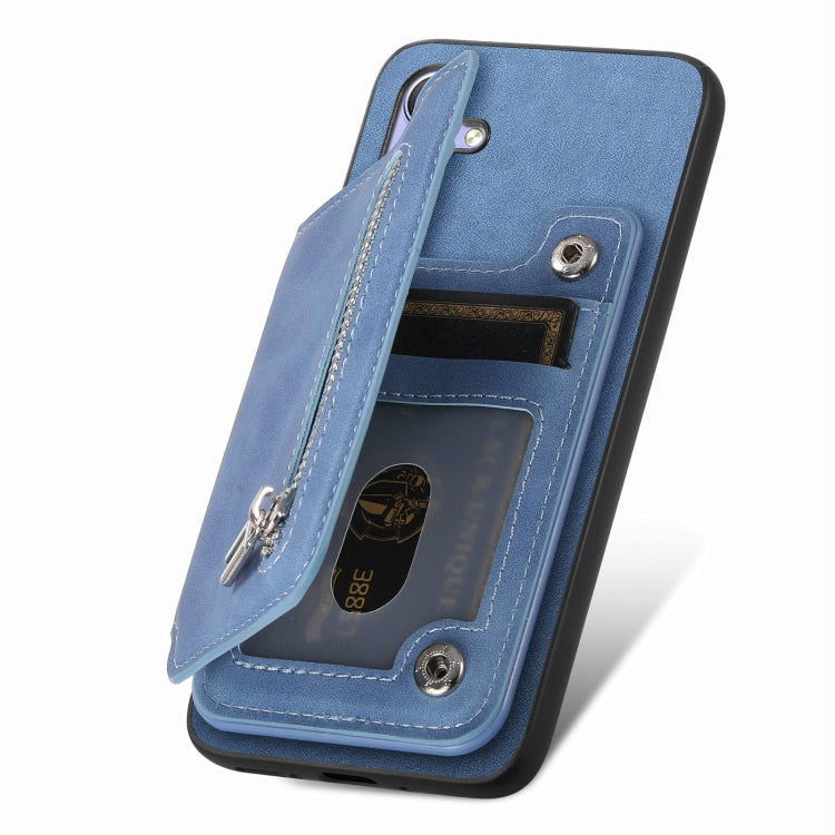 For Honor 100 Pro Retro MagSafe Zipper Wallet Card Bag Back Phone Case(Blue) - Honor Cases by PMC TechLife | Online Shopping South Africa | PMC TechLife | Buy Now Pay Later Mobicred