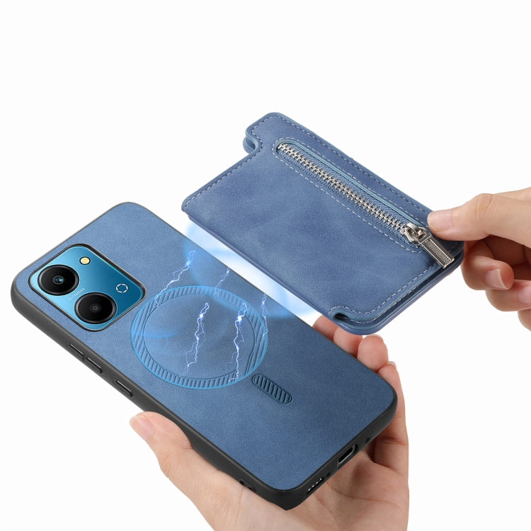 For Honor 100 Pro Retro MagSafe Zipper Wallet Card Bag Back Phone Case(Blue) - Honor Cases by PMC TechLife | Online Shopping South Africa | PMC TechLife | Buy Now Pay Later Mobicred