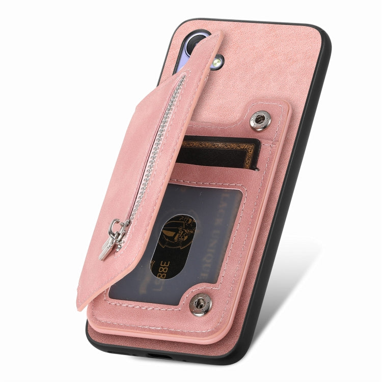 For Honor 100 Pro Retro MagSafe Zipper Wallet Card Bag Back Phone Case(Pink) - Honor Cases by PMC TechLife | Online Shopping South Africa | PMC TechLife | Buy Now Pay Later Mobicred