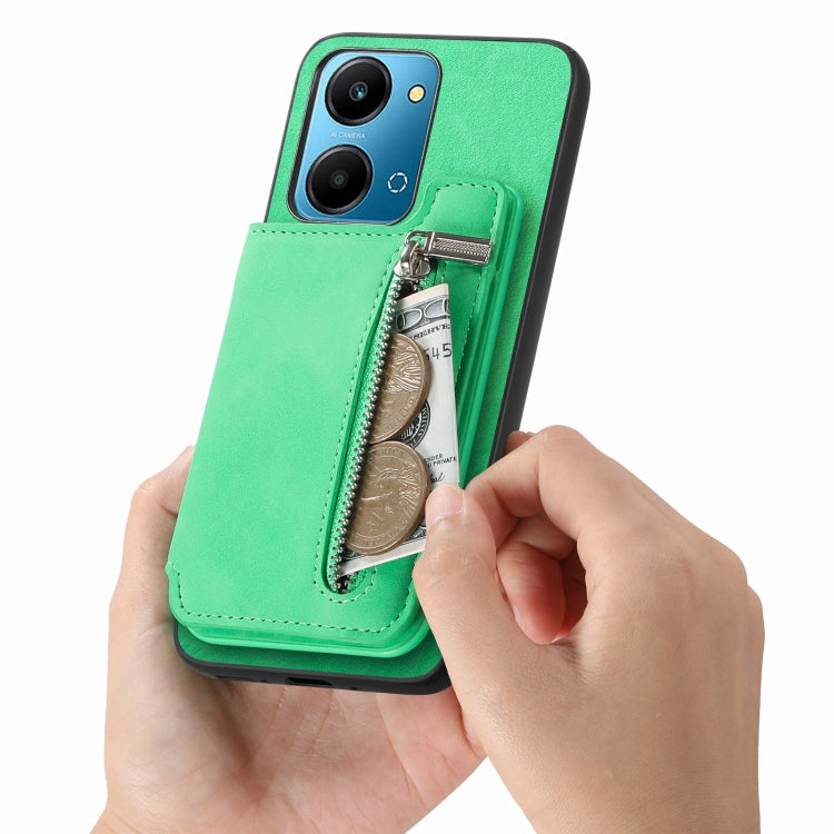For Honor 100 Pro Retro MagSafe Zipper Wallet Card Bag Back Phone Case(Green) - Honor Cases by PMC TechLife | Online Shopping South Africa | PMC TechLife | Buy Now Pay Later Mobicred