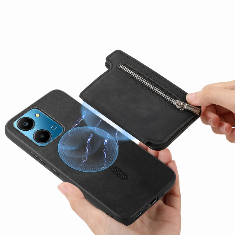 For Honor 100 Pro Retro MagSafe Zipper Wallet Card Bag Back Phone Case(Black) - Honor Cases by PMC TechLife | Online Shopping South Africa | PMC TechLife | Buy Now Pay Later Mobicred