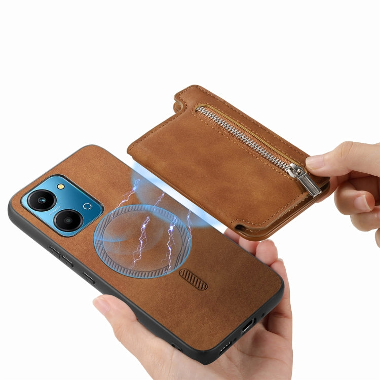 For Honor 100 Retro MagSafe Zipper Wallet Card Bag Back Phone Case(Brown) - Honor Cases by PMC TechLife | Online Shopping South Africa | PMC TechLife | Buy Now Pay Later Mobicred