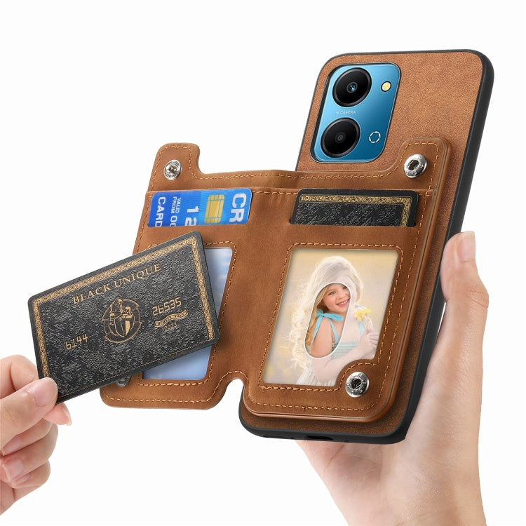 For Honor Play 50 Plus 5G Retro MagSafe Zipper Wallet Card Bag Back Phone Case(Brown) - Honor Cases by PMC TechLife | Online Shopping South Africa | PMC TechLife | Buy Now Pay Later Mobicred