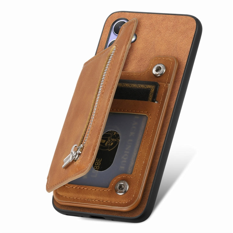 For Honor 90 Pro 5G Retro MagSafe Zipper Wallet Card Bag Back Phone Case(Brown) - Honor Cases by PMC TechLife | Online Shopping South Africa | PMC TechLife | Buy Now Pay Later Mobicred