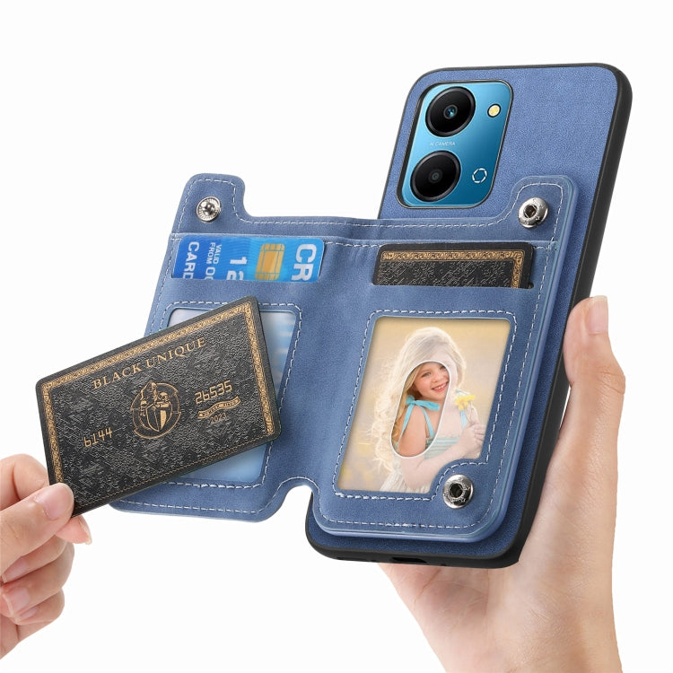 For Honor 90 Retro MagSafe Zipper Wallet Card Bag Back Phone Case(Blue) - Honor Cases by PMC TechLife | Online Shopping South Africa | PMC TechLife | Buy Now Pay Later Mobicred