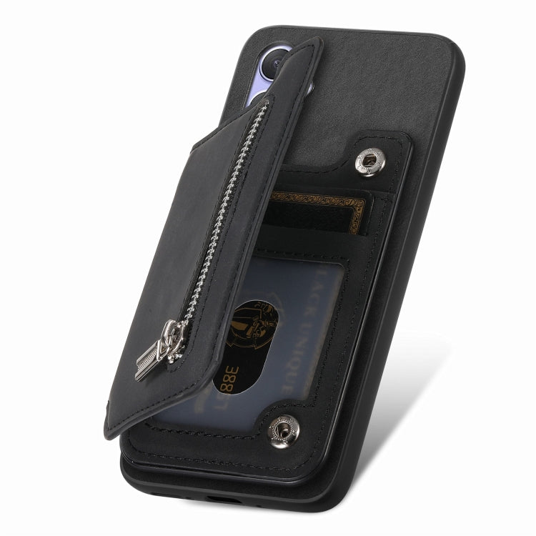 For Honor 90 Retro MagSafe Zipper Wallet Card Bag Back Phone Case(Black) - Honor Cases by PMC TechLife | Online Shopping South Africa | PMC TechLife | Buy Now Pay Later Mobicred