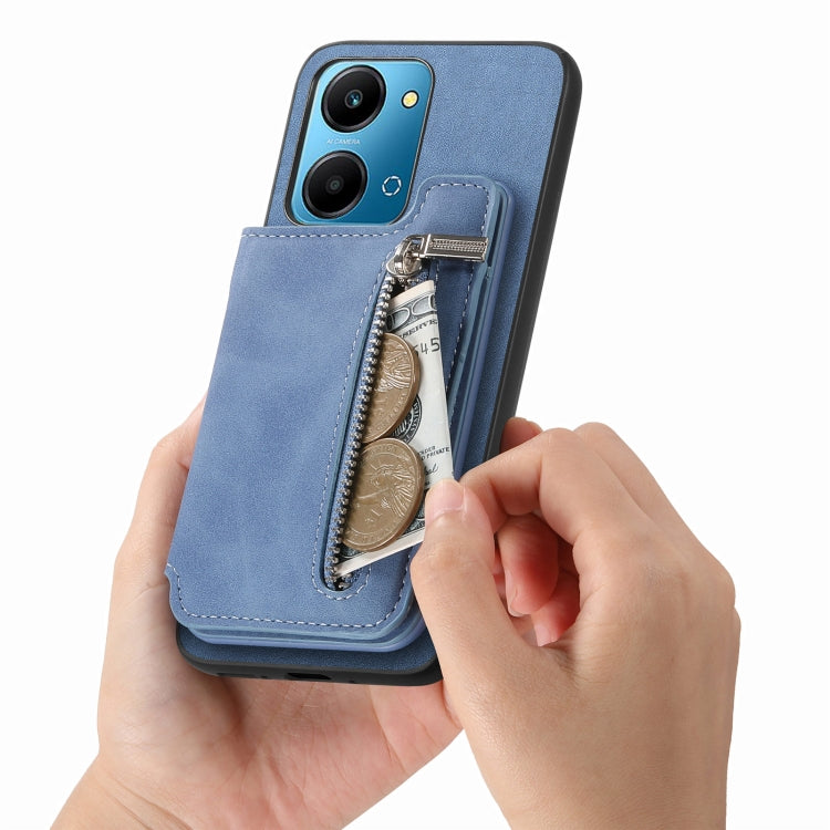 For Honor Play 7T / X7a Retro MagSafe Zipper Wallet Card Bag Back Phone Case(Blue) - free shipping - PMC TechLife - Order now!