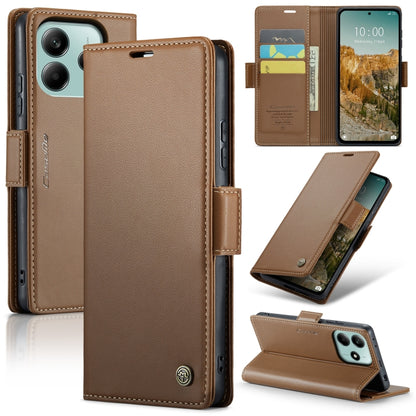 For Redmi Note 14 5G CaseMe 023 Butterfly Buckle Litchi Texture RFID Anti-theft Leather Phone Case(Brown) - Note 14 Cases by CaseMe | Online Shopping South Africa | PMC Jewellery | Buy Now Pay Later Mobicred