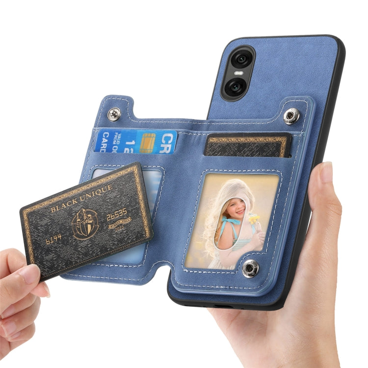 For Sony Xperia 10 VI Retro MagSafe Zipper Wallet Card Bag Back Phone Case(Blue) - Sony Cases by PMC TechLife | Online Shopping South Africa | PMC TechLife | Buy Now Pay Later Mobicred