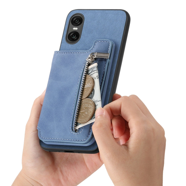 For Sony Xperia 10 VI Retro MagSafe Zipper Wallet Card Bag Back Phone Case(Blue) - Sony Cases by PMC TechLife | Online Shopping South Africa | PMC TechLife | Buy Now Pay Later Mobicred