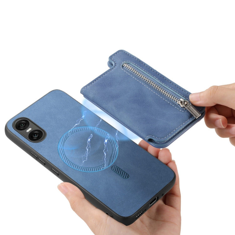 For Sony Xperia 10 VI Retro MagSafe Zipper Wallet Card Bag Back Phone Case(Blue) - Sony Cases by PMC TechLife | Online Shopping South Africa | PMC TechLife | Buy Now Pay Later Mobicred