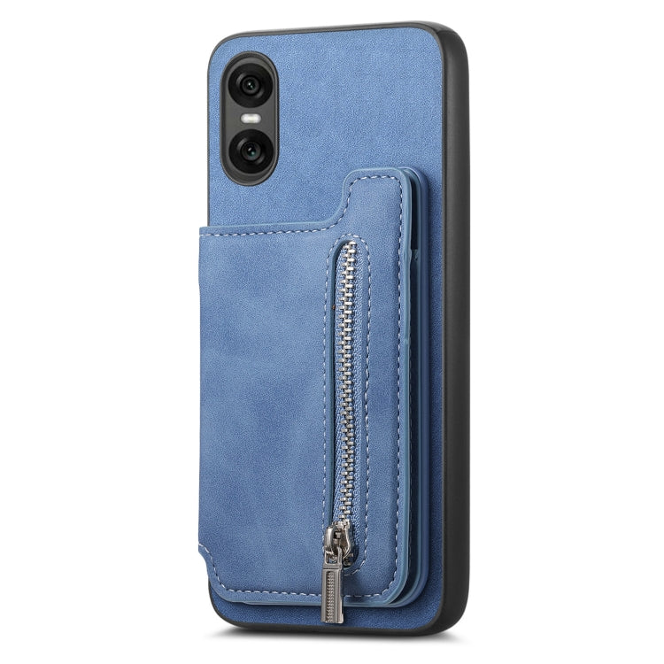 For Sony Xperia 1 V Retro MagSafe Zipper Wallet Card Bag Back Phone Case(Blue) - Sony Cases by PMC TechLife | Online Shopping South Africa | PMC TechLife | Buy Now Pay Later Mobicred