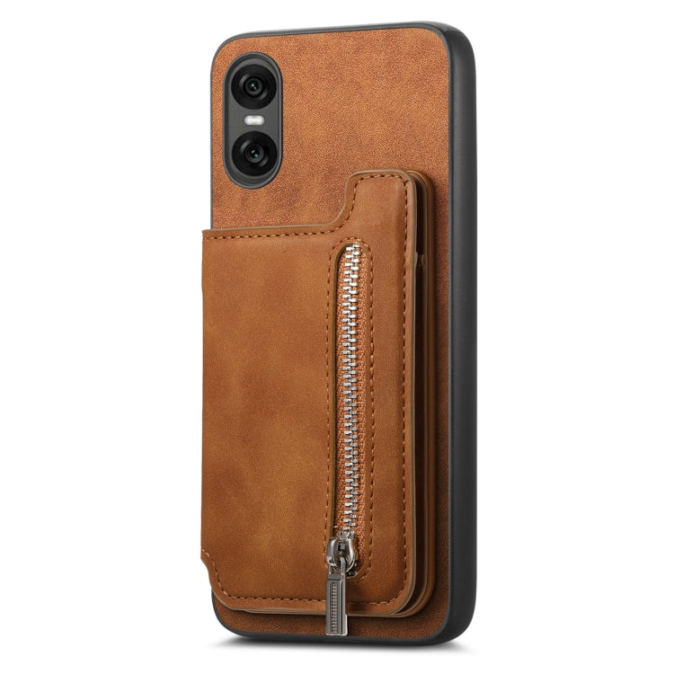 For Sony Xperia 10 V Retro MagSafe Zipper Wallet Card Bag Back Phone Case(Brown) - Sony Cases by PMC TechLife | Online Shopping South Africa | PMC TechLife | Buy Now Pay Later Mobicred